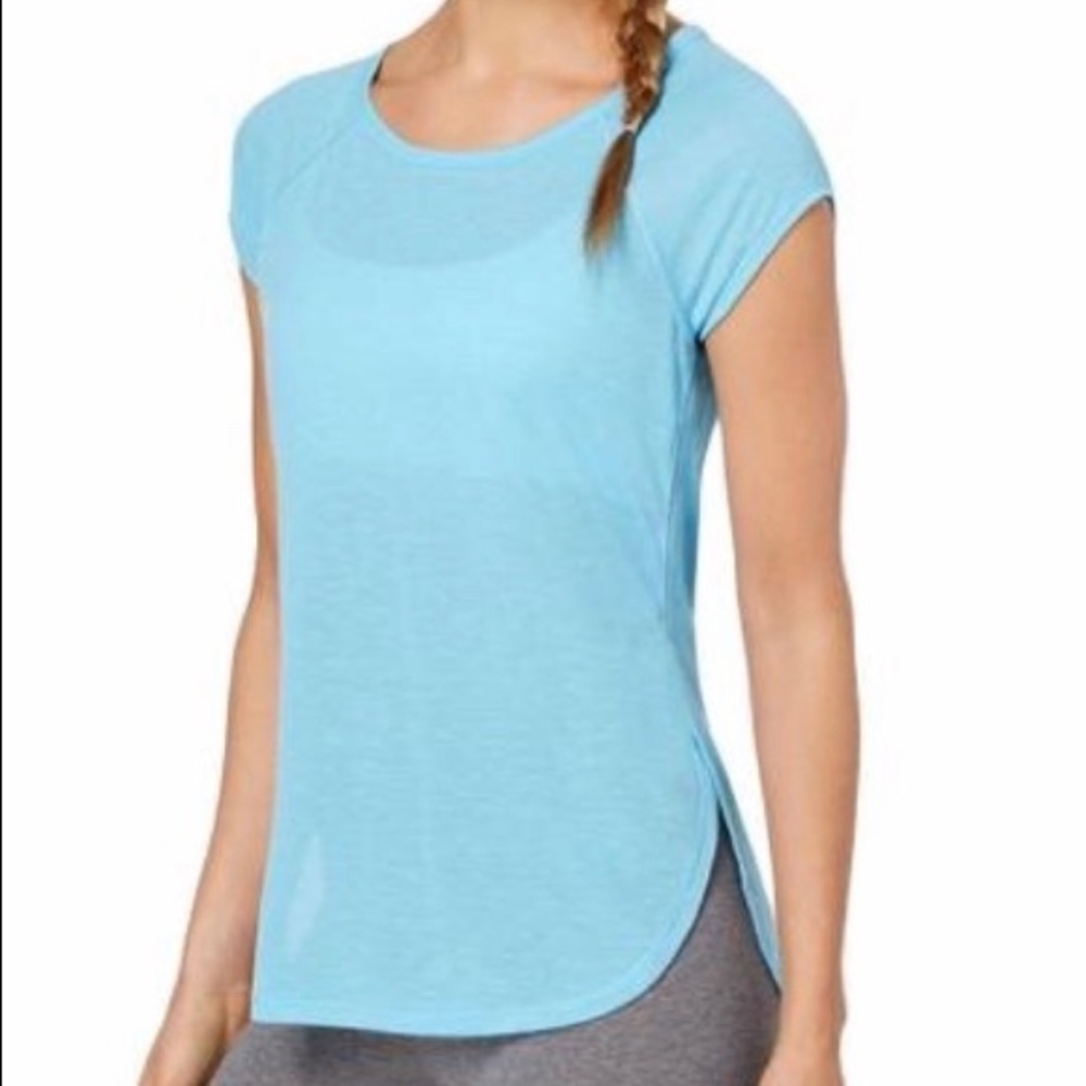Calvin Klein Cap Sleeve Tee w/Hi-Lo Hem Aqua Blue